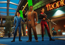 Colourful, Campy Stealth ‘Em Up: Deceive INC, HANDS-ON PREVIEW 3 video game characters standing proudly in a shopping mall carrying guns