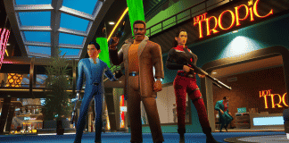 Colourful, Campy Stealth ‘Em Up: Deceive INC, HANDS-ON PREVIEW 3 video game characters standing proudly in a shopping mall carrying guns