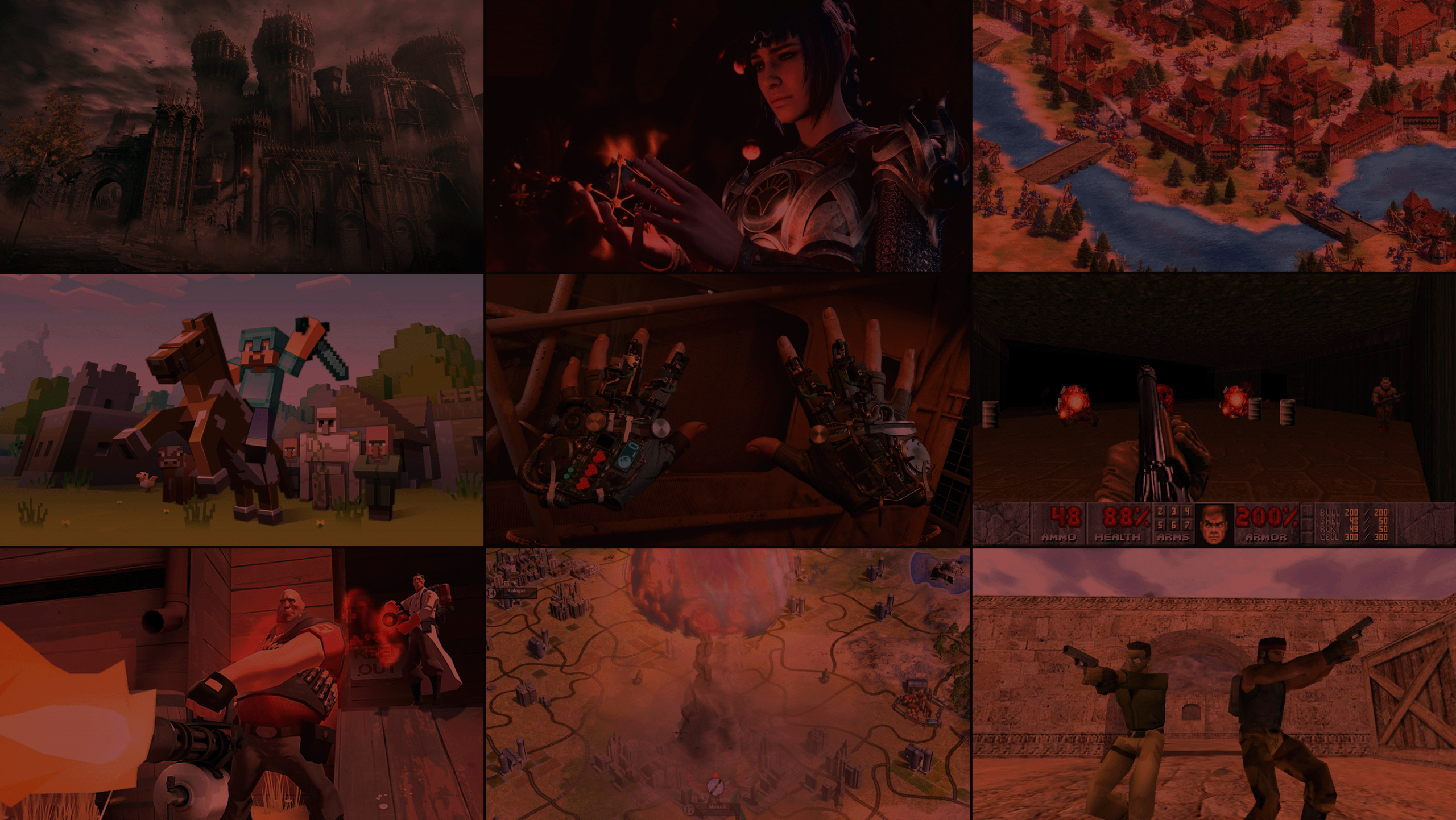 The 25 best PC games of all time โ a montage featuring Elden Ring, Baldur's Gate 3, Age of Empires II, Minecraft, Half-Life: Alyx, Doom, The Orange Box, Civilization IV and Counter-Strike
