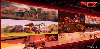 The 25 Best PC Games Of All Time A montage of nine classic PC game screenshots including Elden Ring, Minecraft, Baldur's Gate 3 and The Orange Box, displayed on a perspective-skewed screen with a red tint — cover art for PCZ's 25 Best PC Games of All Time feature