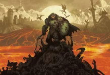 DOOM: The Dark Ages Review The Slayer stands atop a pile of bones in video game Doom: The Dark Ages