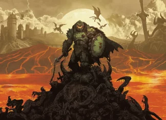 DOOM: The Dark Ages Review The Slayer stands atop a pile of bones in video game Doom: The Dark Ages