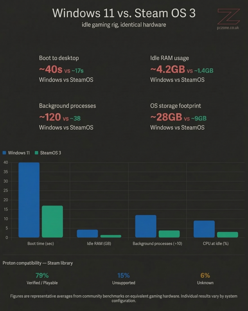SteamOS vs. Windows 11 performance metrics