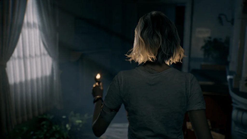 Resident Evil: Requiem review Grace walking through darkened room