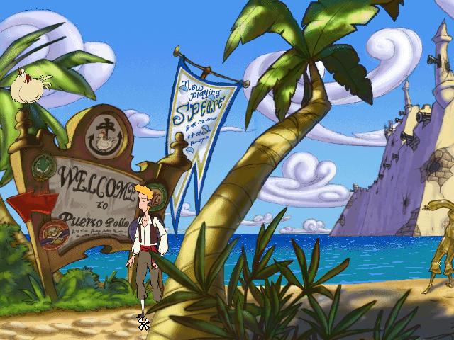 Guybrush Threepwood walks along the beach in The Curse of Monkey Island by LucasArts