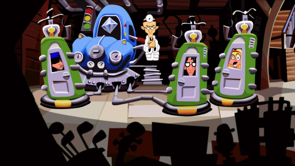 Doctor Fred prepares the Chron-O-John in Day of the Tentacle