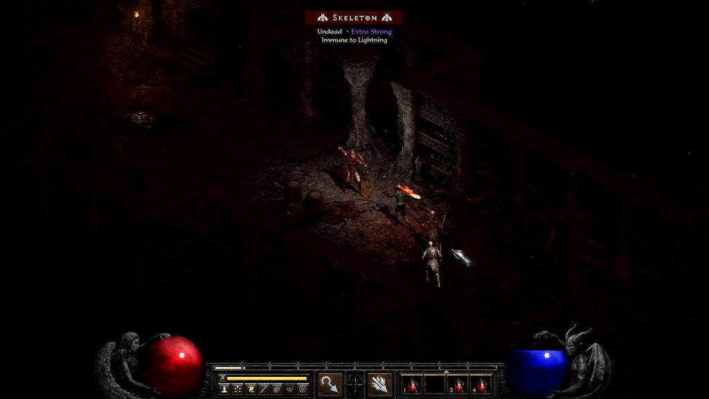 Diablo II
A warrior battles undead enemies in a dark dungeon in Diablo II