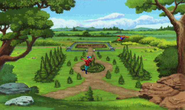 King's Quest frolicking in a garden