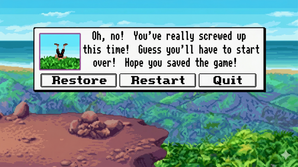 The cliff fall end game gag from The Secret of Monkey Island