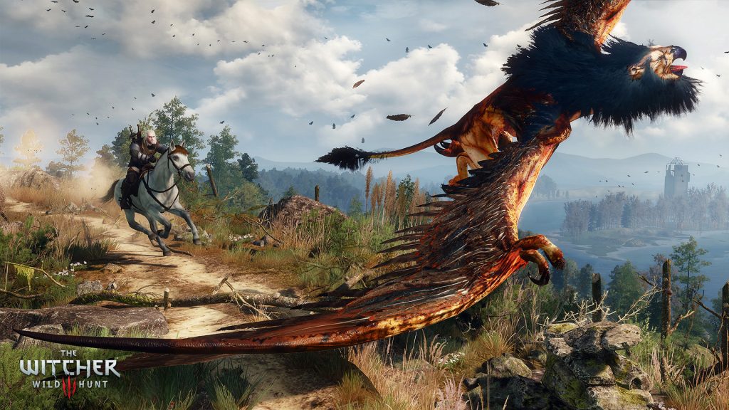 The Witcher 3: Wild Hunt
Geralt of Rivia rides through a burning village at dusk in The Witcher 3: Wild Hunt