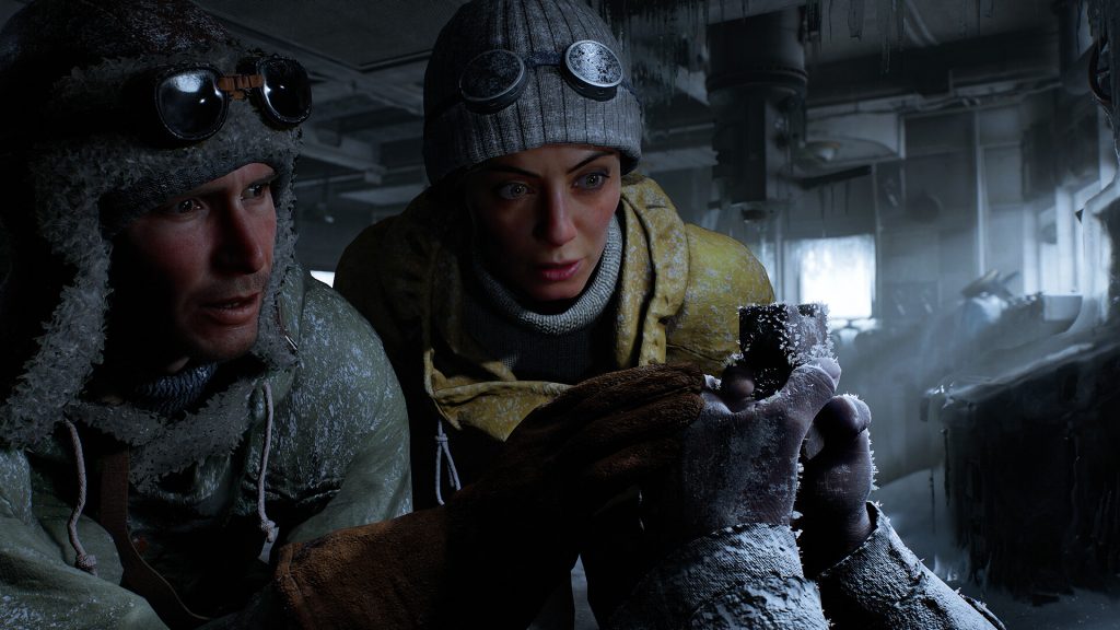 Indiana Jones with female companion in a frozen submarine